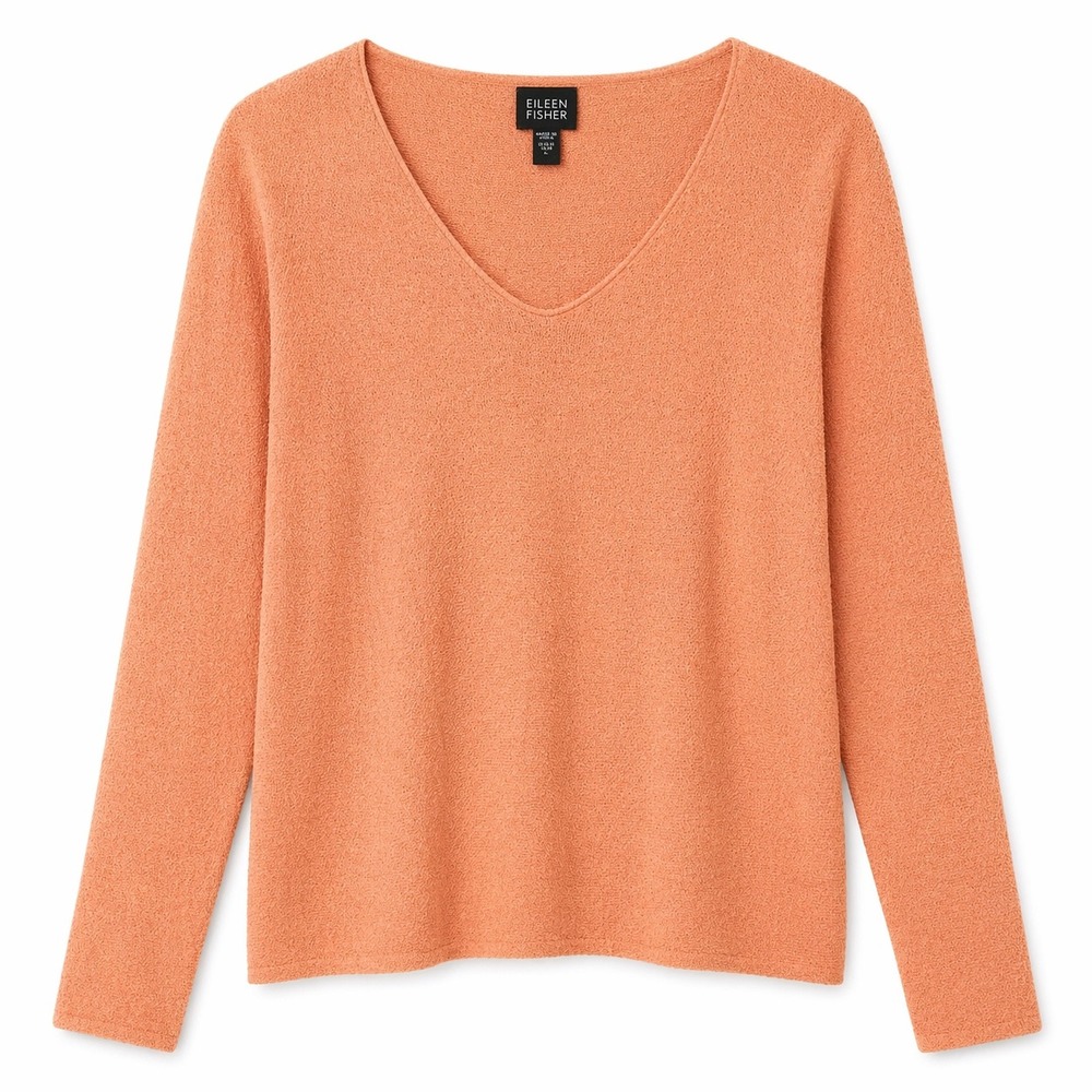 Eileen Fisher 100% Wool Sweater‎ Orange Knit Pullover Large